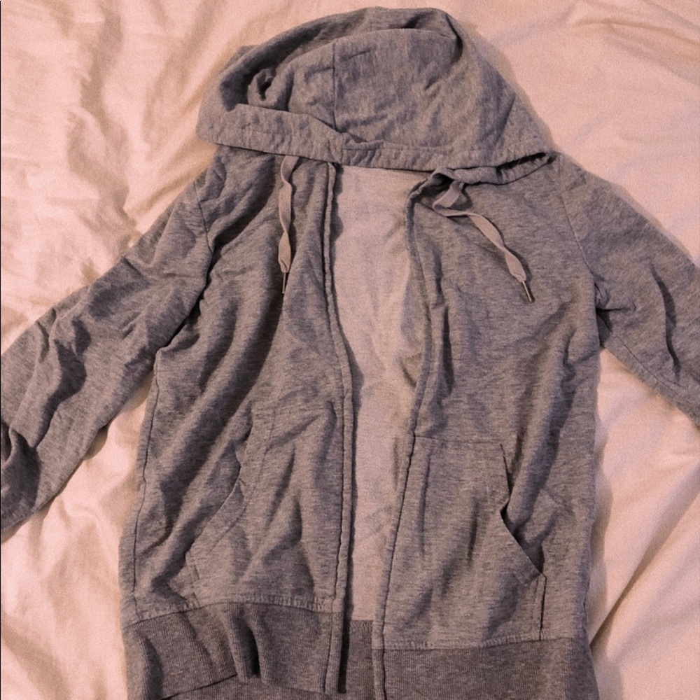 grey zip up hoodie